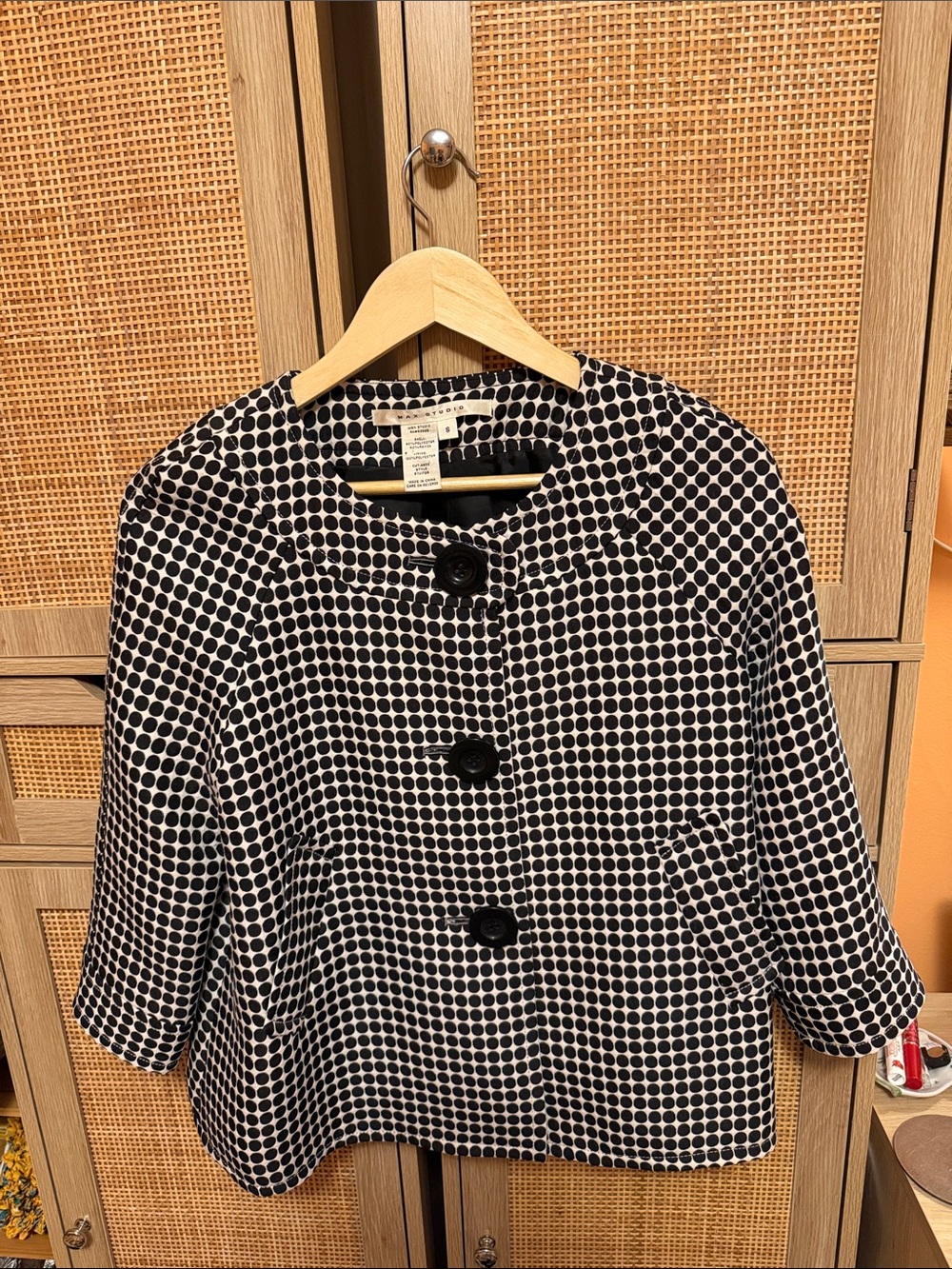 Max Studio Black & White Polka Dot Cropped Jacket